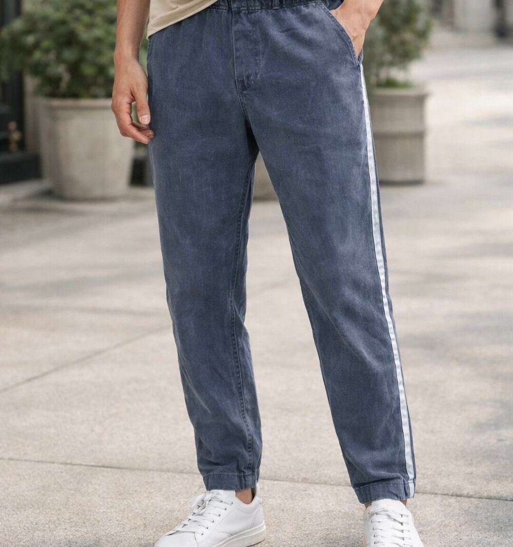 Tempo Paris Indigo Side Stripe Pants Pull-On Drawstring Athleisure Size XL